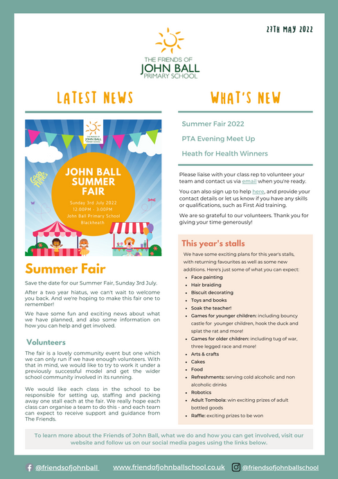 Newsletter - The Summer Fair Edition - 27th May 2022
